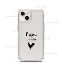 coque de téléphone transparente avec une poule et le texte "papa poule"