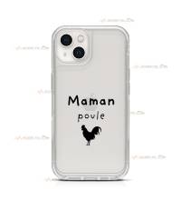 coque de téléphone transparente avec une poule et le texte "maman poule"