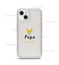 coque de téléphone transparente avec une poule dorée et le texte "papa poule"