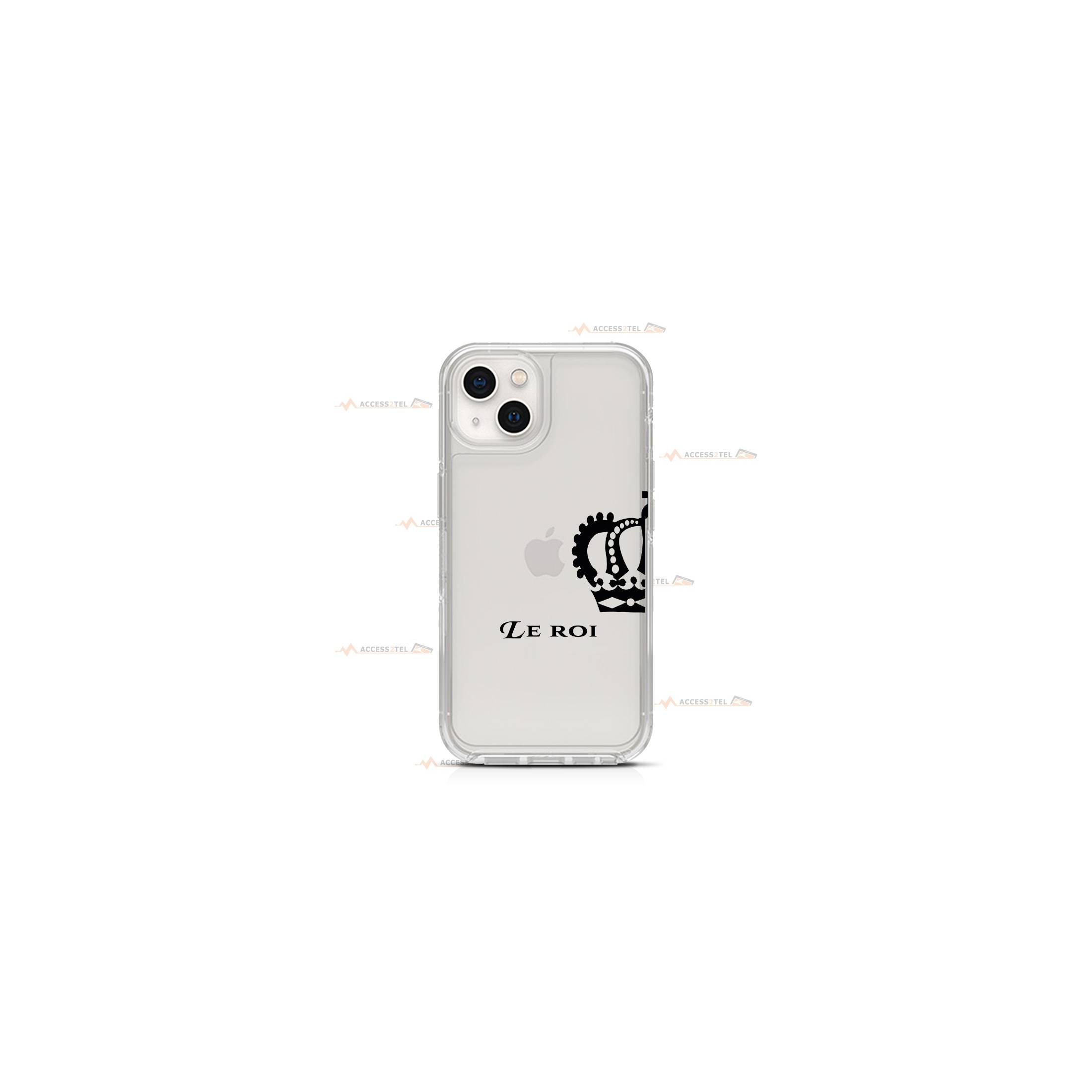 coque de téléphone transparente avec une moitié de couronne et le texte "le roi"