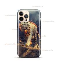 coque de téléphone avec un tigre blanc entouré de flammes