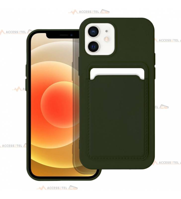 coque porte carte verte pour iPhone 12 ou iPhone 12 Pro en simili-cuir