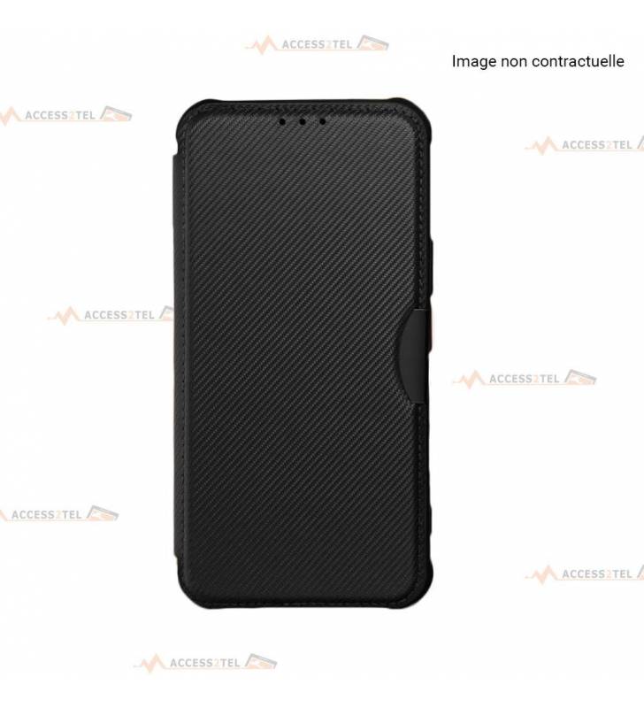 étui renforcé pour iPhone 12 simili cuir effet carbone noir