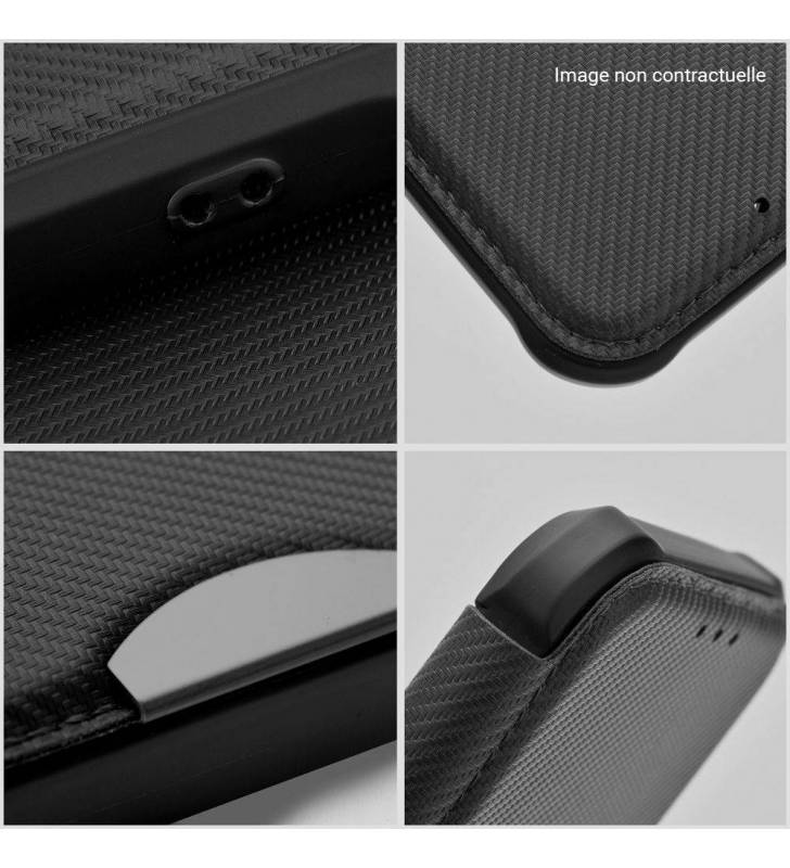 étui renforcé pour iPhone 12 simili cuir effet carbone noir détails coque