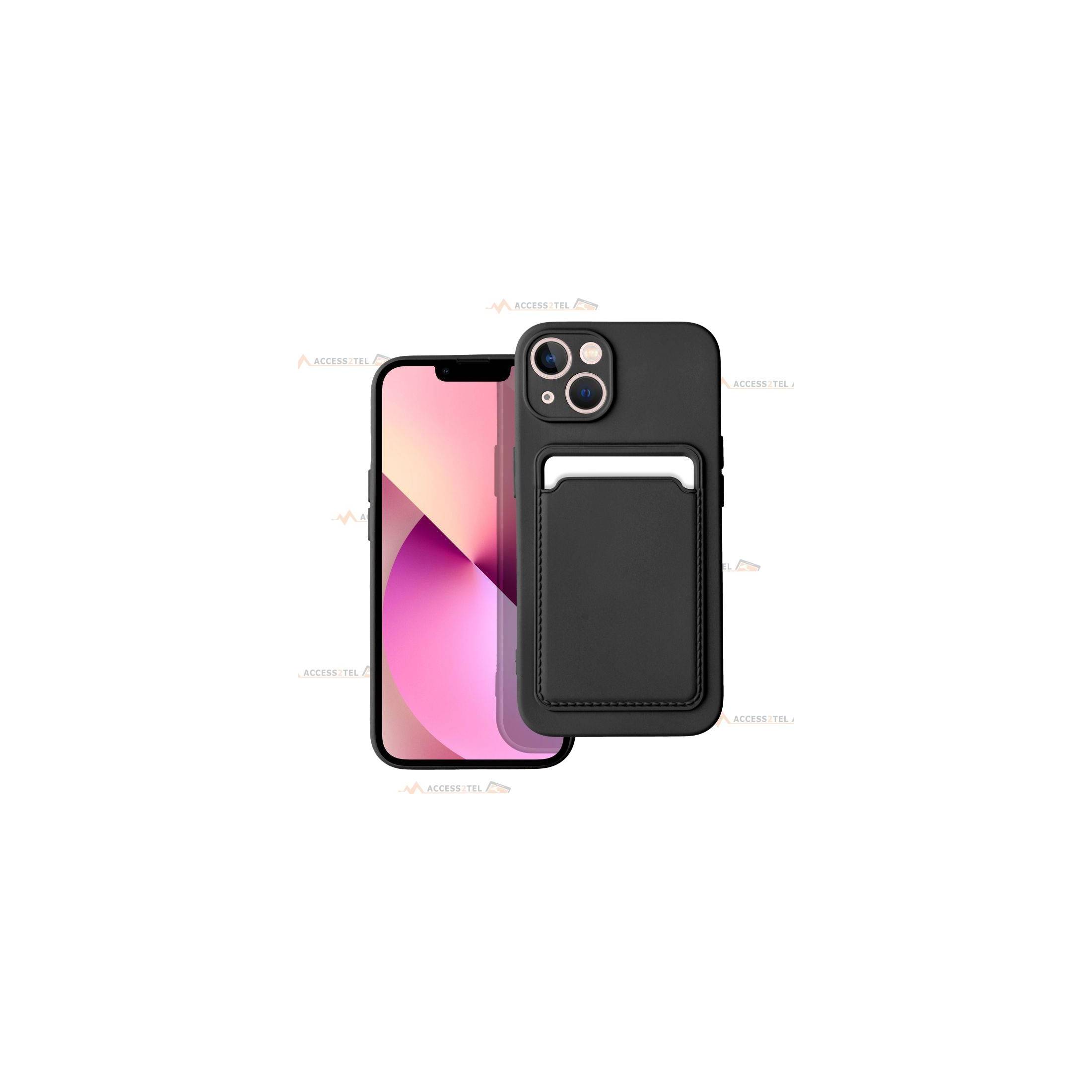 coque porte carte noire pour iPhone 13 en simili-cuir