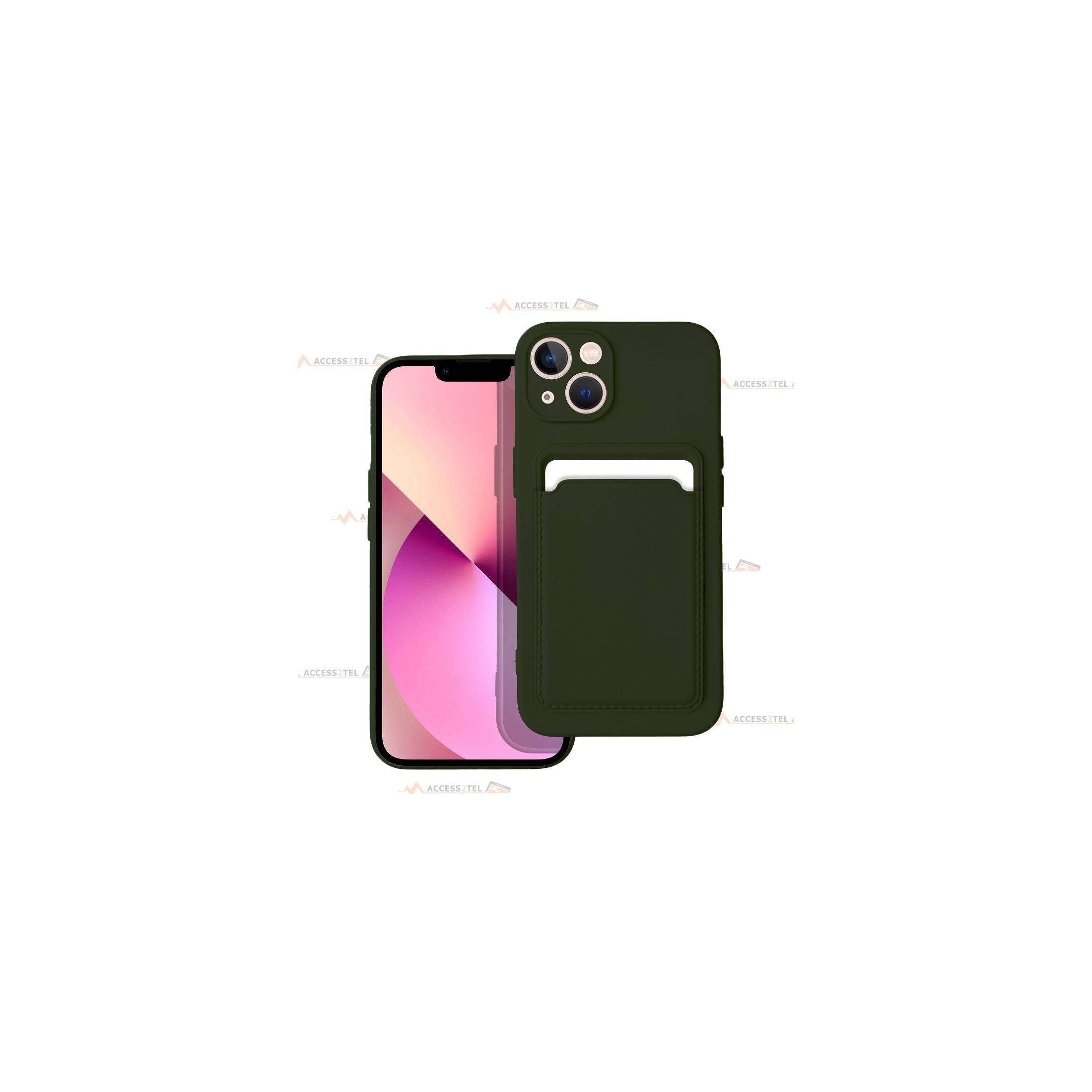 coque porte carte verte pour iPhone 13 en simili-cuir