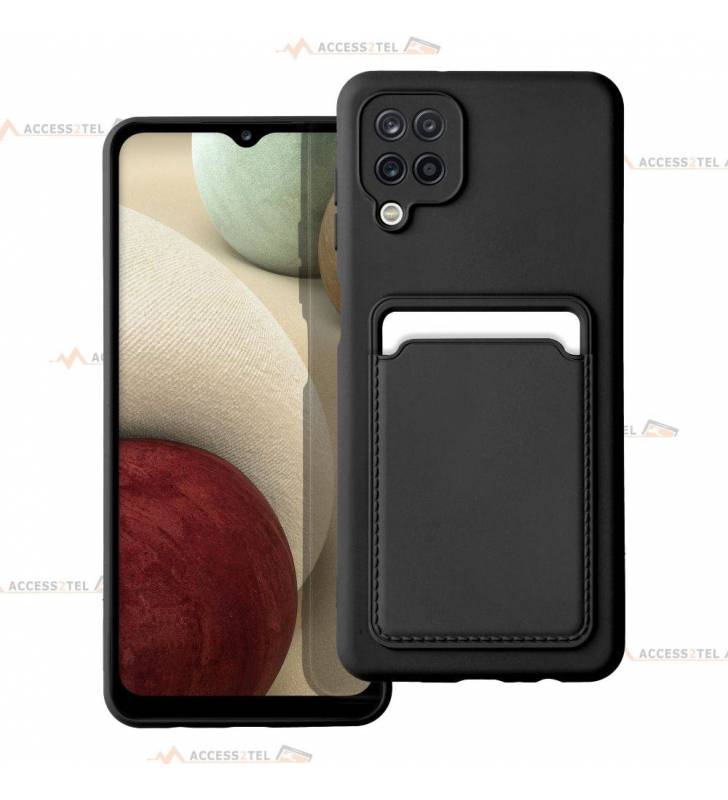 coque porte carte noire pour Samsung galaxy A12 en simili-cuir