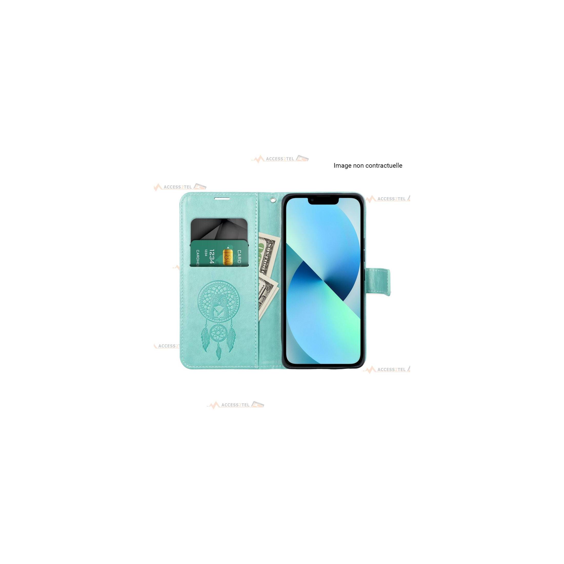 étui pour Samsung galaxy A12 attrape-rêves et hibou vert rangement intérieur