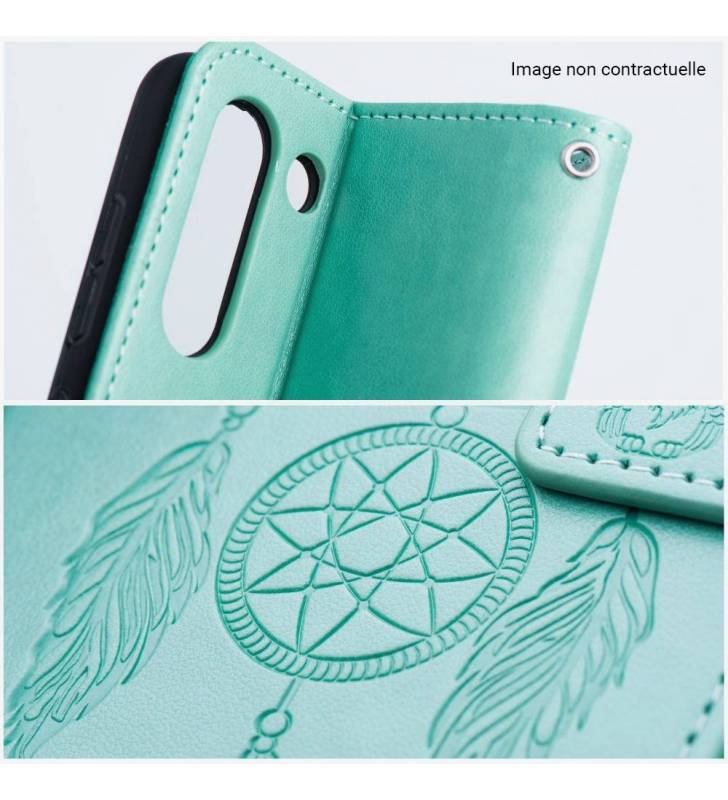 étui pour Samsung galaxy A12 attrape-rêves et hibou vert détails motif