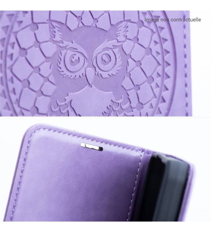 étui pour Samsung galaxy A12 attrape-rêves et hibou violet détails motif