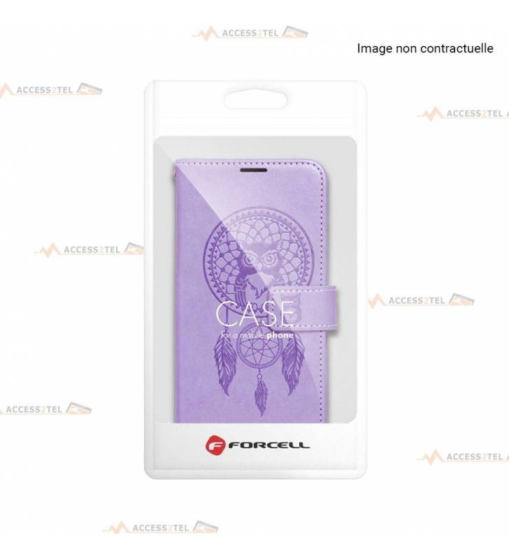 étui pour Samsung galaxy A12 attrape-rêves et hibou violet pochette