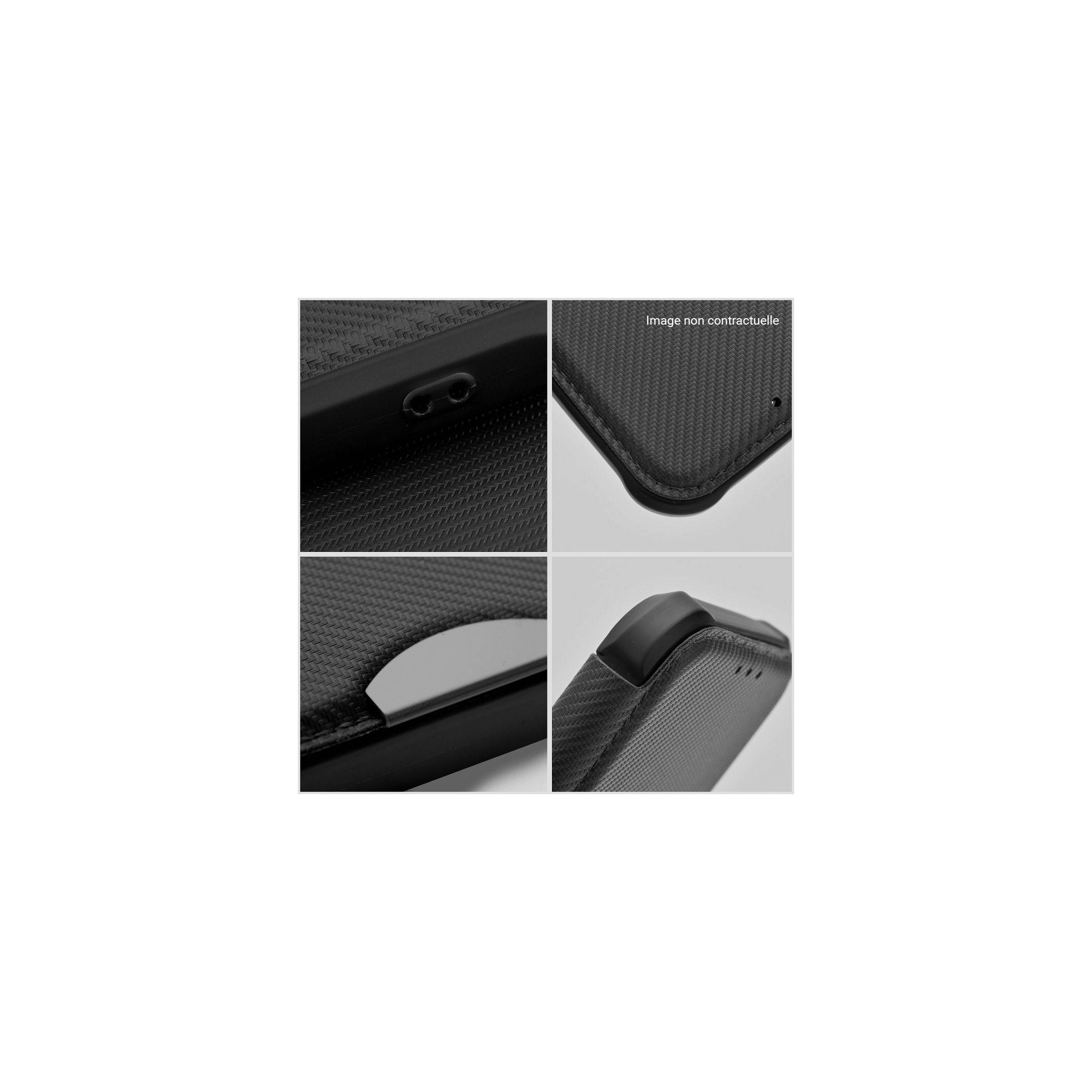 étui renforcé pour Samsung galaxy A13 4G simili cuir effet carbone noir détails coque