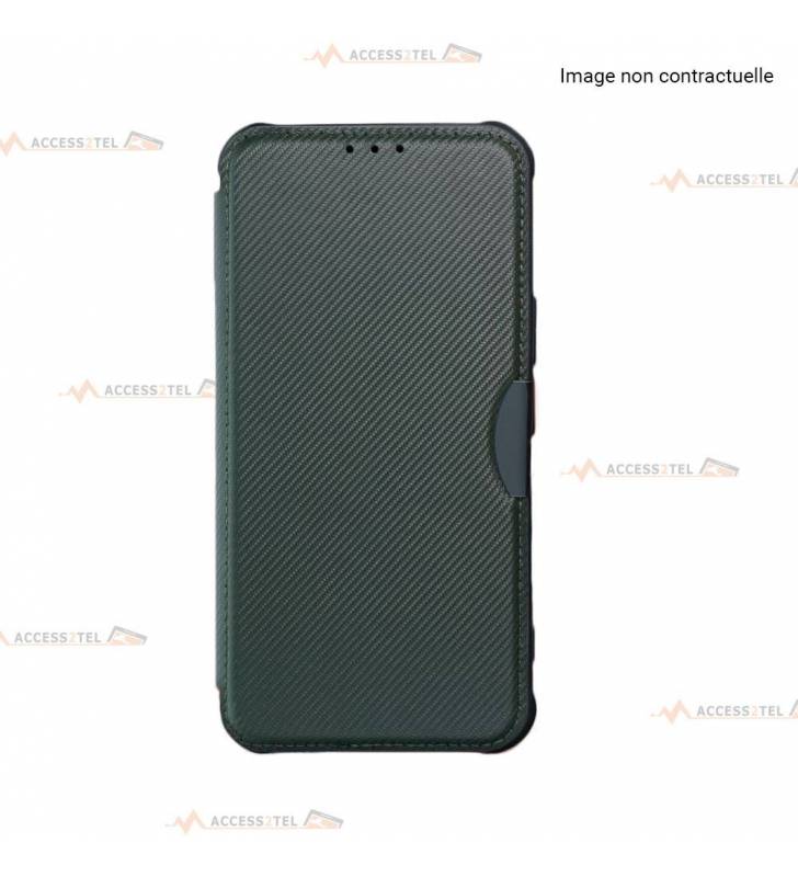 étui renforcé pour Samsung Galaxy A52 simili cuir effet carbone vert kaki