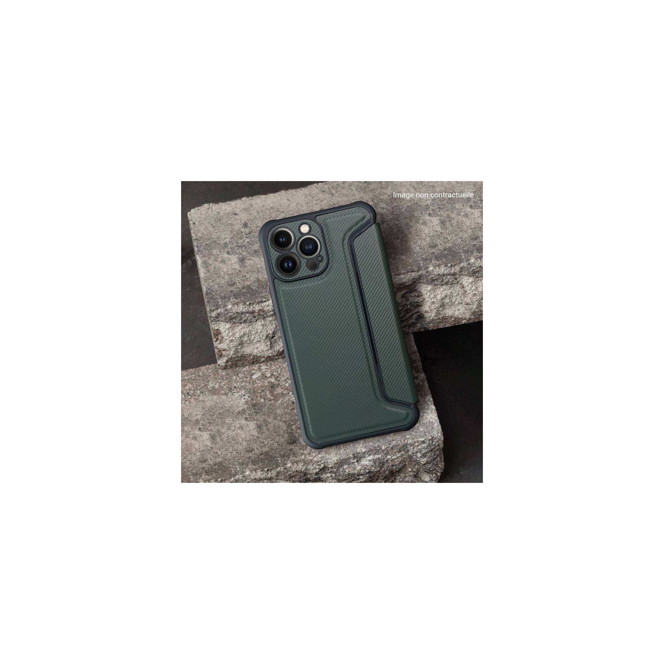étui renforcé pour Samsung Galaxy A52 simili cuir effet carbone vert kaki béton