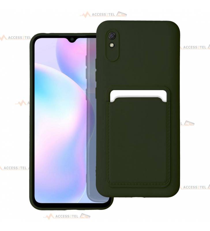 coque porte carte verte pour Xiaomi Redmi 9A et 9AT en simili-cuir