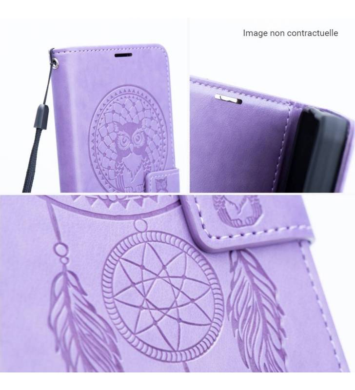 étui pour Xiaomi Redmi 10C attrape-rêves et hibou violet dragonne