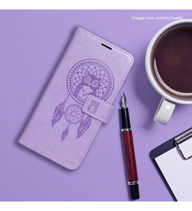 étui pour Xiaomi Redmi 10C attrape-rêves et hibou violet bureau