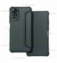 étui renforcé pour Xiaomi Redmi Note 11 et 11S simili cuir effet carbone vert kaki caméra