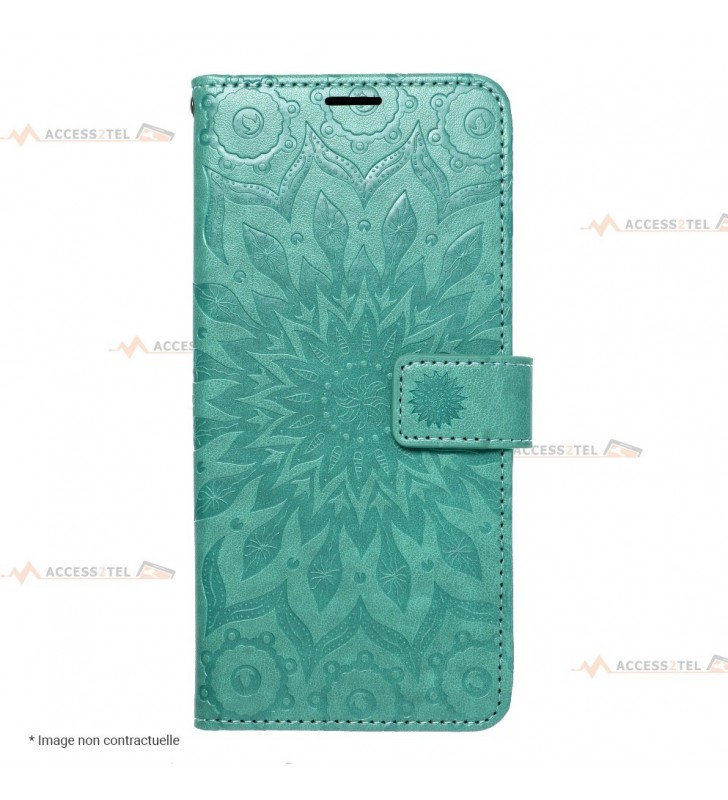 étui pour samsung galaxy A72 mandala vert