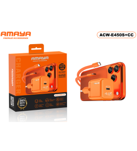 Kit Chargeur USB-C 45W + Câble USB-C – 1 mètre – Orange