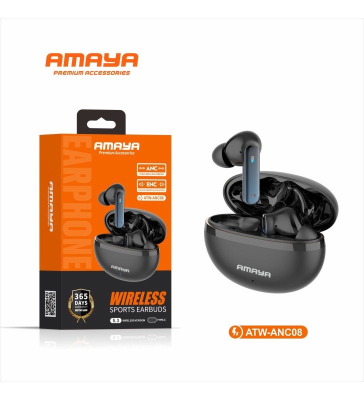 Écouteurs Bluetooth Sans Fil Amaya – Réduction de Bruit Active, Design Sport & Charge USB-C