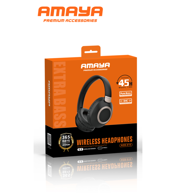 Casque Audio Bluetooth Amaya – 45h d'Autonomie, coloris noir et doré