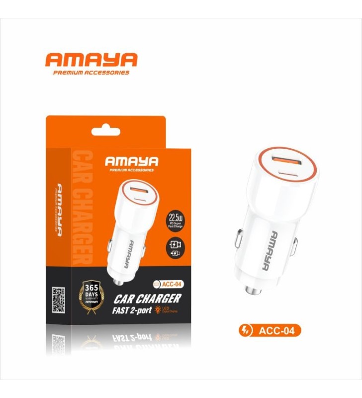 Chargeur de voiture rapide – USB-C & USB – 22.5W – Blanc