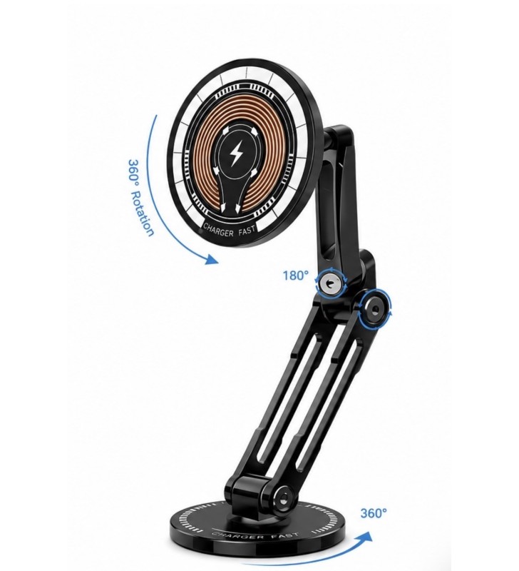 Support téléphone voiture magnétique avec chargeur à induction – 15W – Bras articulé