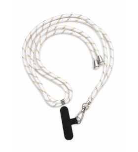 Cordon réglable pour téléphone portable en coton – Coloris blanc et doré